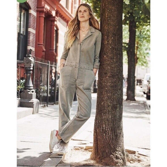 Faherty Womens Overland Twill Jumpsuit Small Olive Green Utility Flight FLAWED - Picture 1 of 16